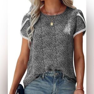 Casual Floral Print Lace Crochet Sleeve Blouse